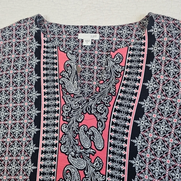 NWT J. Jill Navy Blue Pink White Paisley Geometric 3/4 Sleeve Tunic Shift Dress - Picture 6 of 8